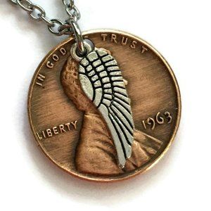 1959-1969 Lucky Penny Necklace Angel Wing Memorial Stainless Steel Coin Money
